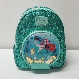 Loungefly Disney Princess Little Mermaid Snow Globe Sequins Mini Backpack NWT